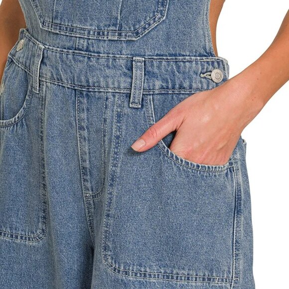 Zenana Denim Medium Washed Wide Leg Overalls - Picture 10 of 15